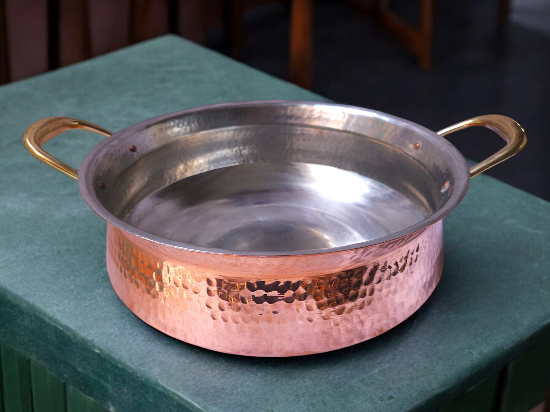 Pure Copper Cooking Lagan Biryani Handi with Brass Lid & Side Handles.