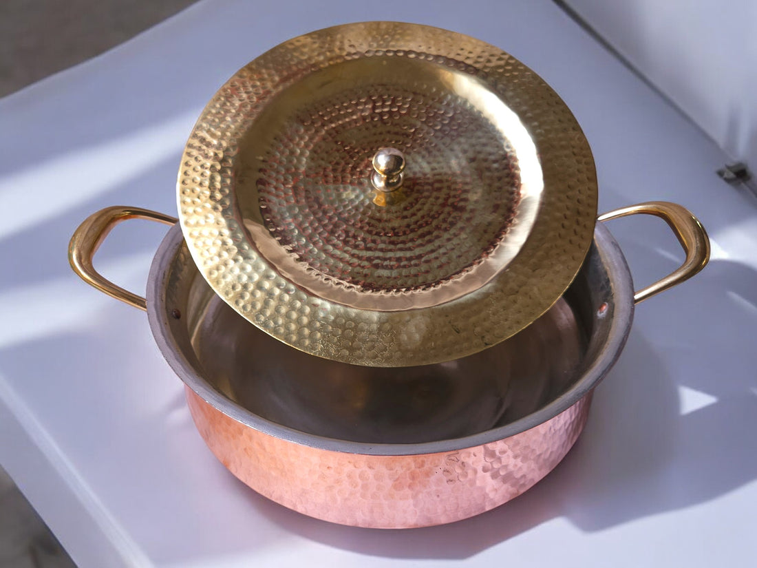 Pure Copper Cooking Lagan Biryani Handi with Brass Lid & Side Handles.