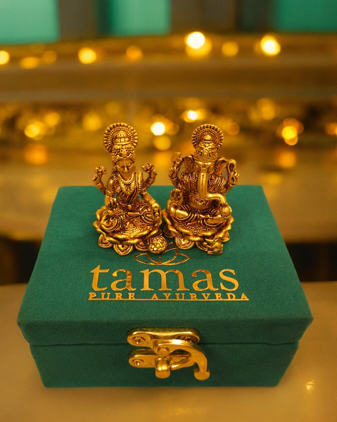 Lord Ganesh Lakshmi Statue/Idol (Golden) |  Free Premium Gift Box