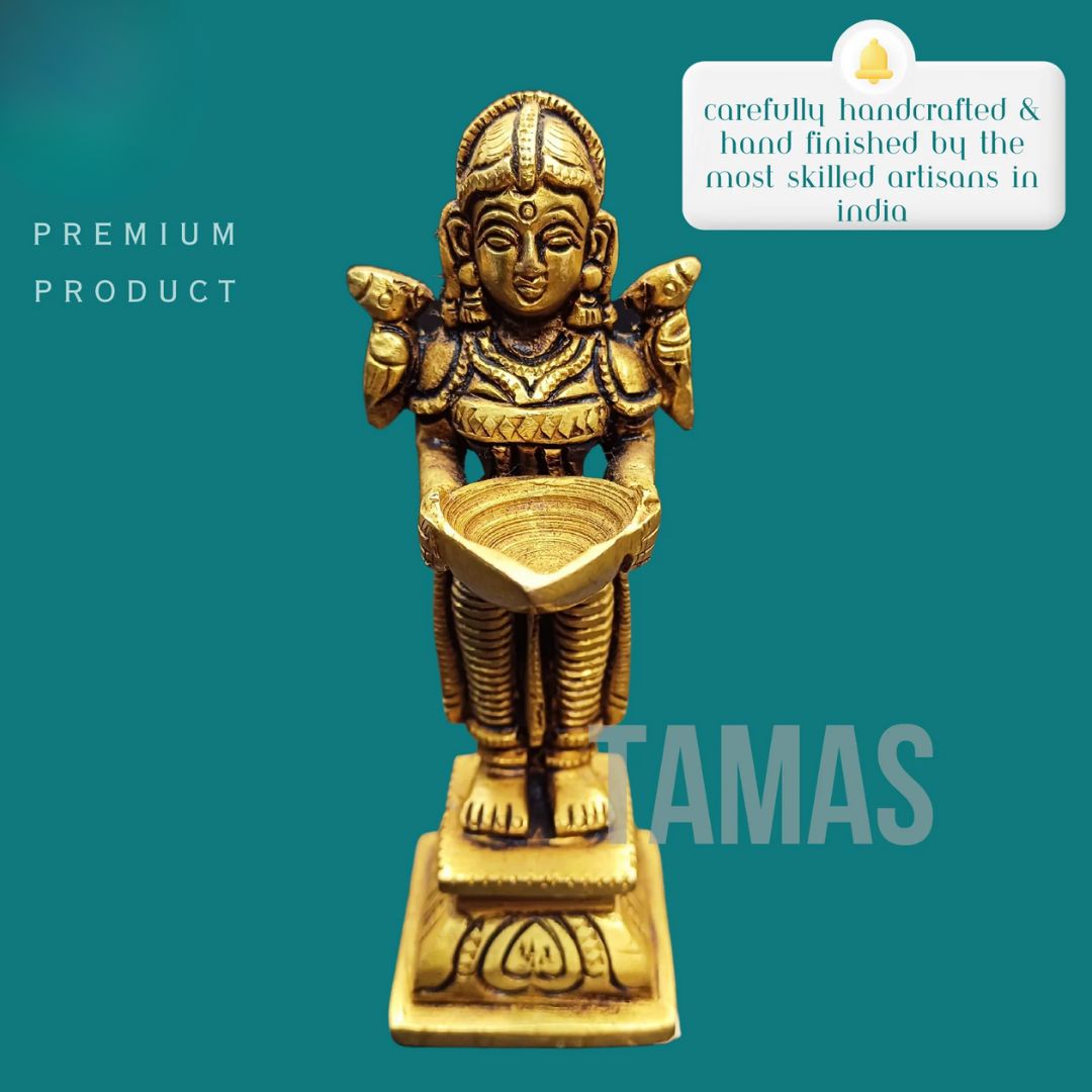 Tamas Brass Lady Holding a Lamp Statue (4.3 Inch)