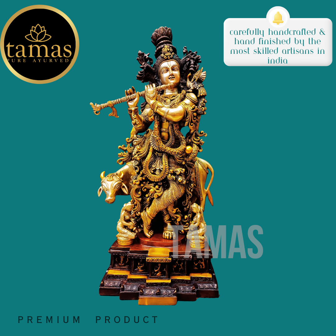 Tamas Krishna Statue With Cow (29 Inch/ 74cm)