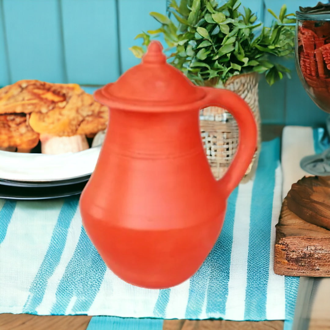 Handmade & Eco-Friendly Earthen (Clay/ Terracotta) Jug with Clay Lid