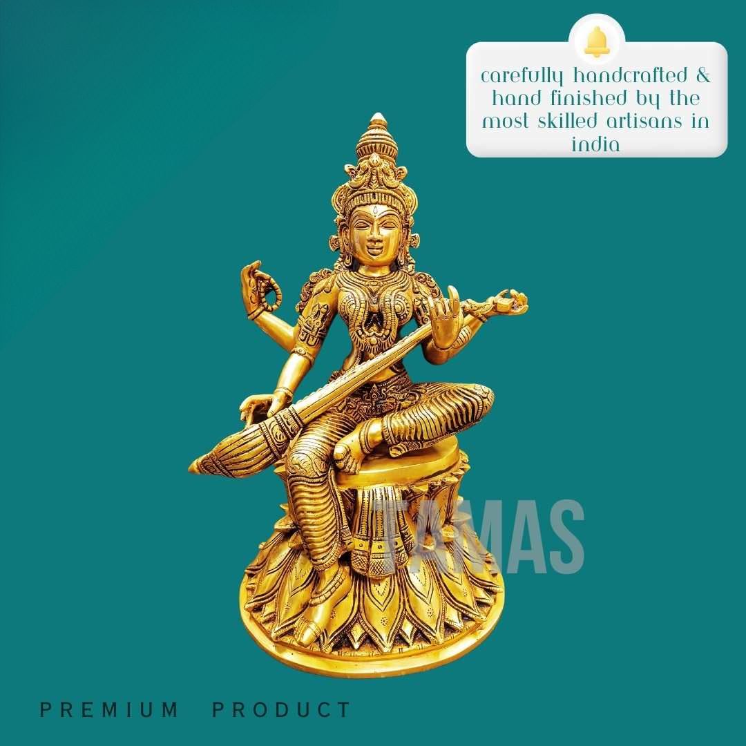 Tamas Brass Saraswati Maa Statue / Idol (14.5 Inch)