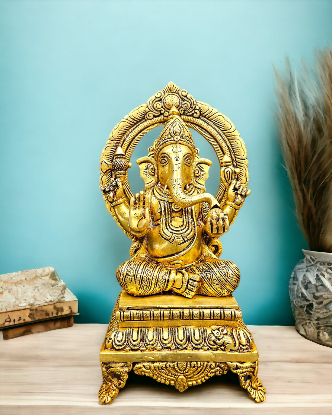 Brass Bhagwan Ganesh/Ganpati Murti Home Decor Statue/Idol (11 Inch) (Golden)