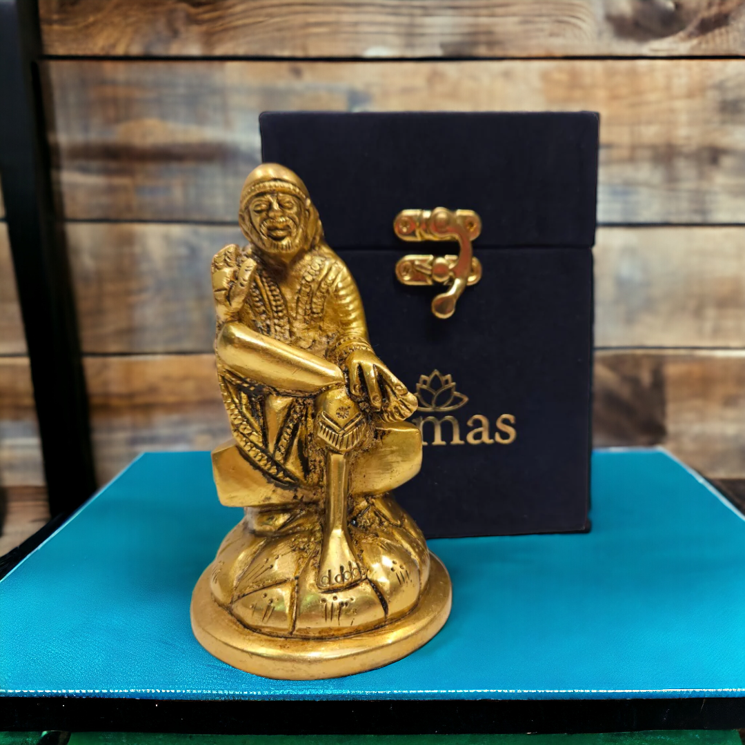 Tamas Brass Handmade Shirdi Sai Baba (Golden) Height 4 inches | Free Luxury Gift box