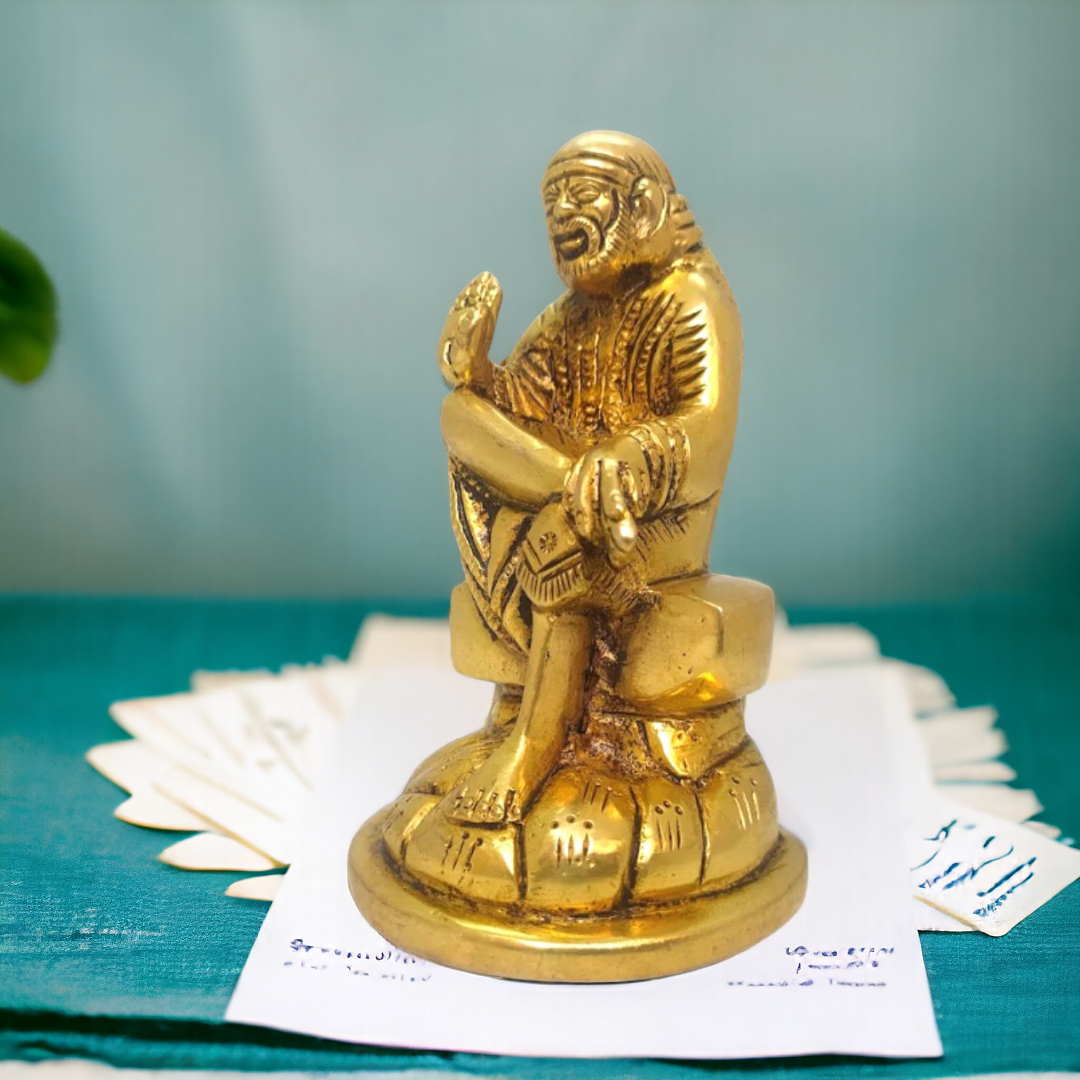 Tamas Brass Handmade Shirdi Sai Baba (Golden) Height 4 inches | Free Luxury Gift box