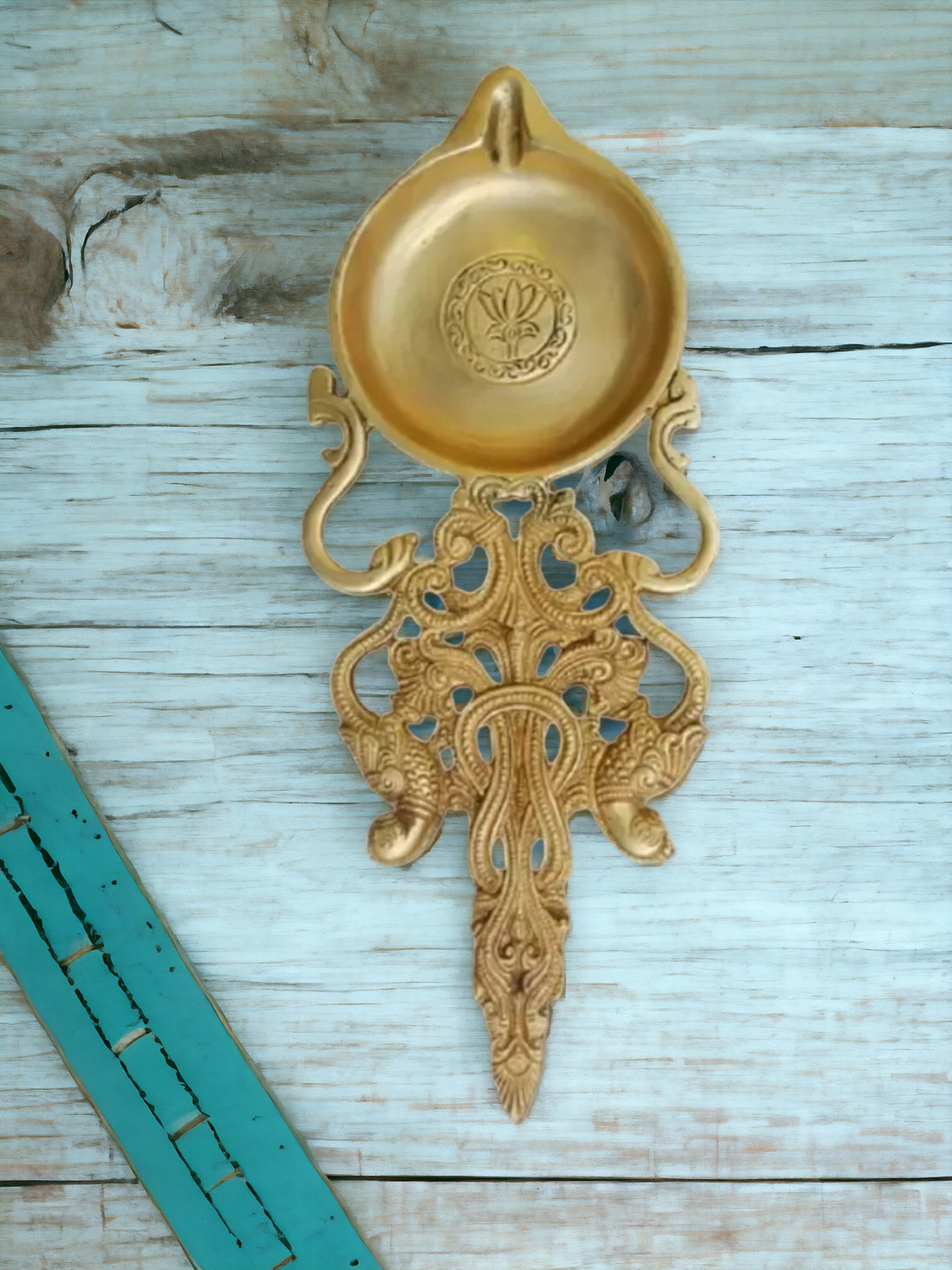 Tamas Brass Long Spoon Diya (Golden) Height: 11 inches