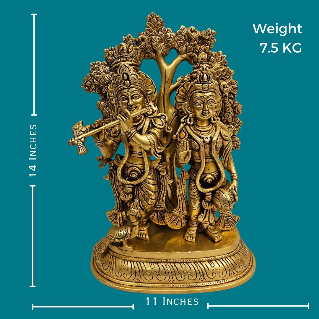 Tamas Brass Hindu Divine Love Couple Radha Krishan Idol/Statue (14 Inch) (Golden)  Free Luxury Gift BOX