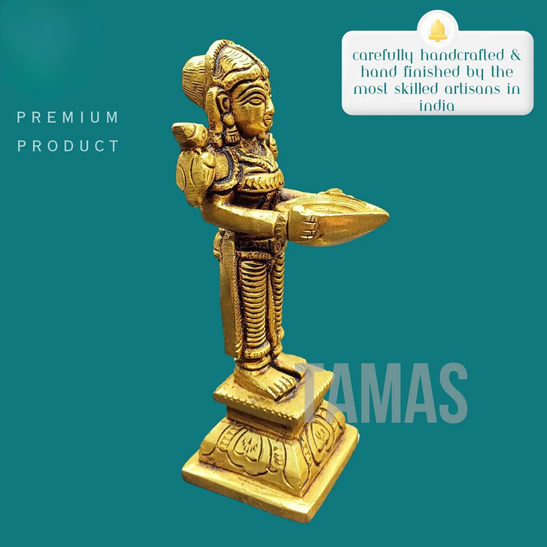 Tamas Brass Lady Holding a Lamp Statue (4.3 Inch)