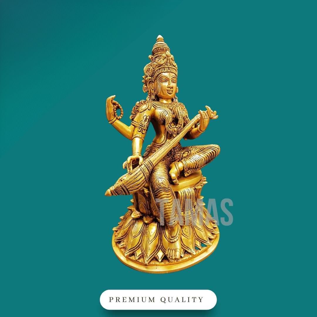 Tamas Brass Saraswati Maa Statue / Idol (14.5 Inch)