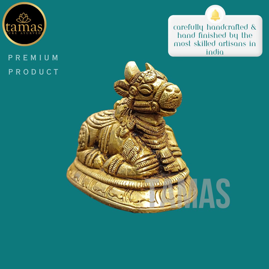 Tamas Brass Nandi Bull Statue/Idol (Golden) (2 Inches)