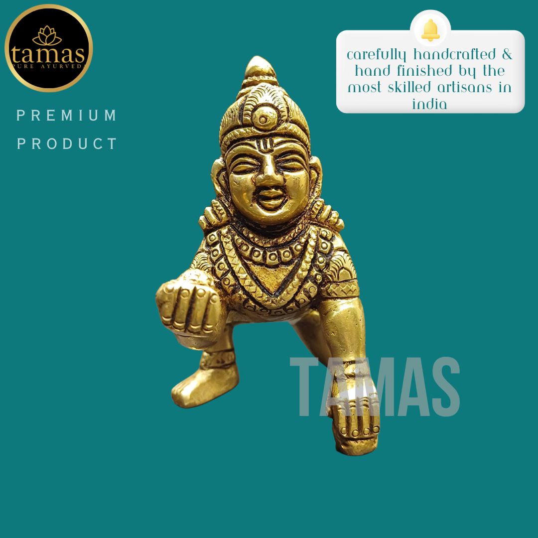 Tamas Brass Laddu Gopal/Bal Gopal/Thakur Ji Statue/Idol (Golden) (3 Inches)