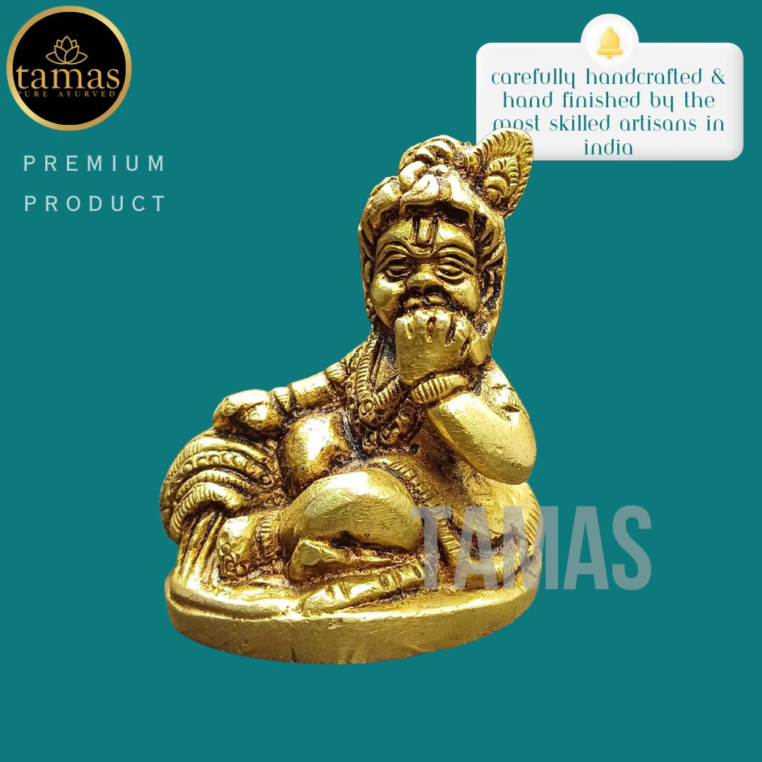 Tamas Brass Lord Krishna - Bala Gopal With Makhan Statue/Idol (Golden) (2 Inches)