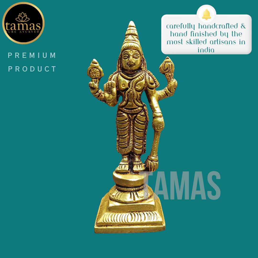 Tamas Brass Standing Lord Vishnu Statue/Idol (Golden) (4 Inches)