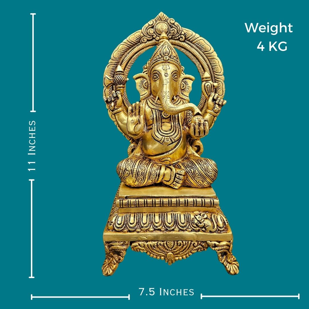 Brass Bhagwan Ganesh/Ganpati Murti Home Decor Statue/Idol (11 Inch) (Golden)