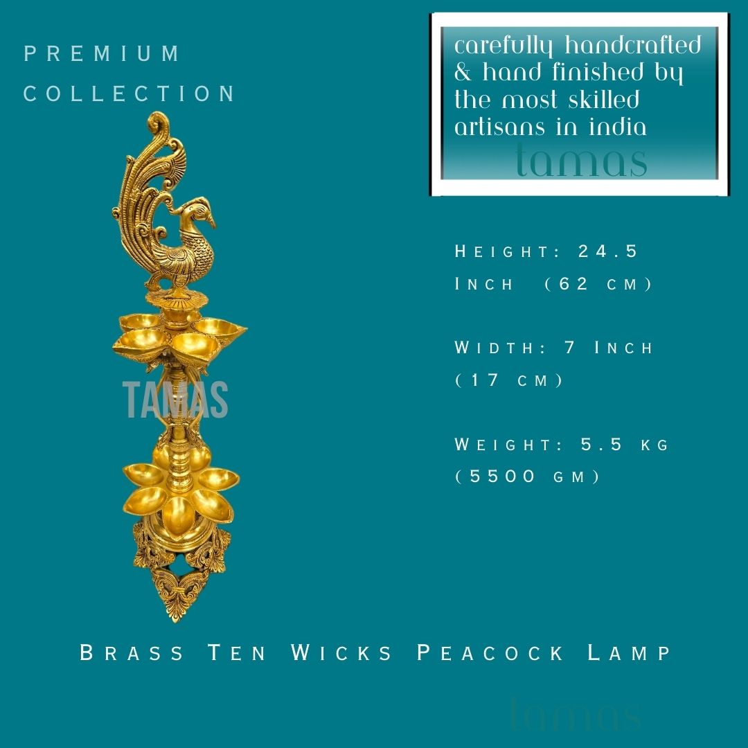 Brass Ten Wicks Peacock Lamp (24.5 Inch) (Golden)