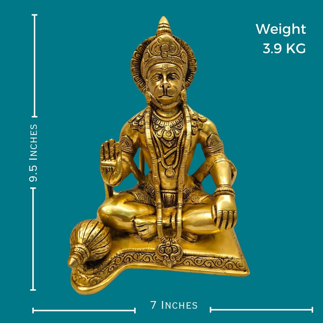 Tamas brass Sankat Mochan Hanuman Ji Statue/Idol (9.5 Inch)(Golden)