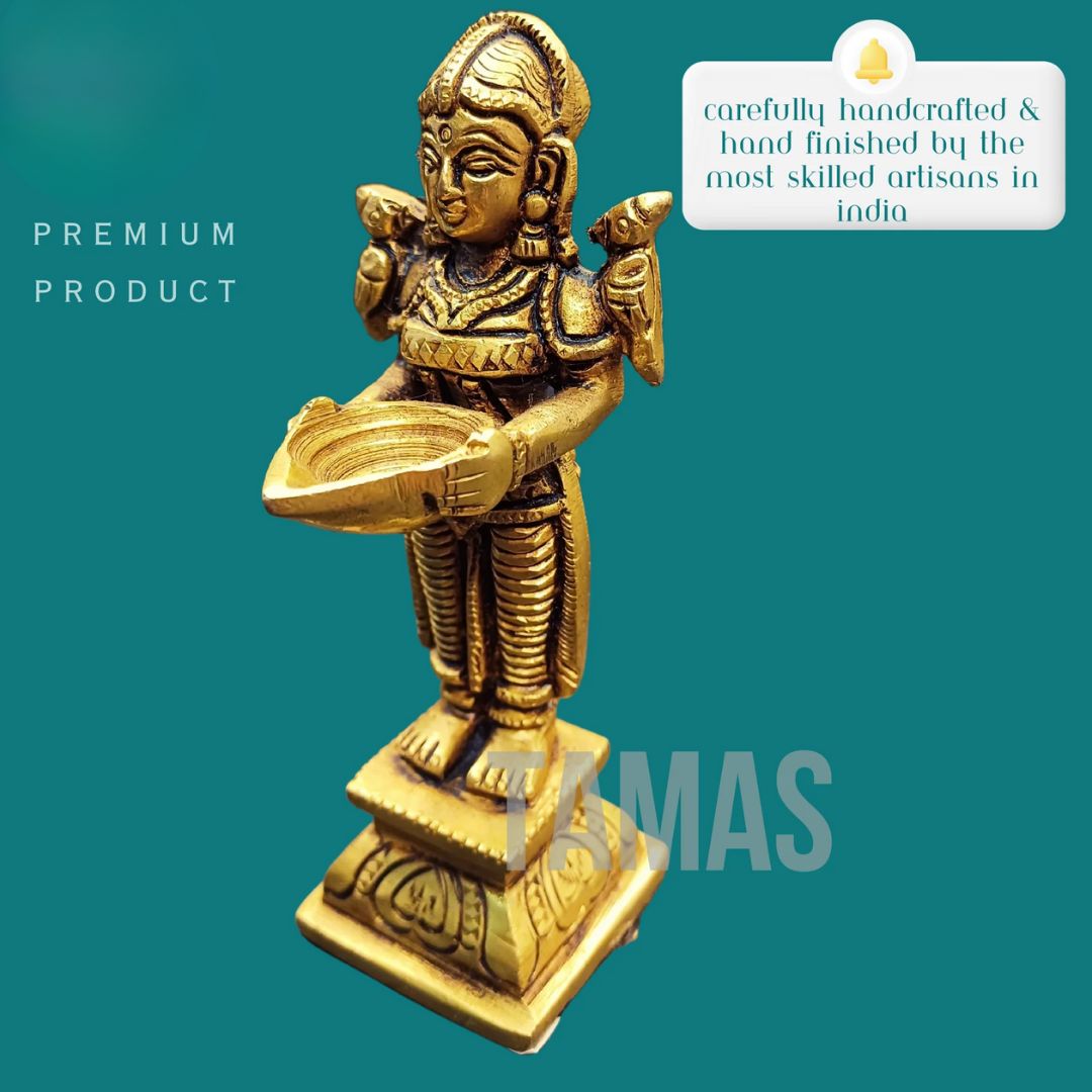 Tamas Brass Lady Holding a Lamp Statue (4.3 Inch)