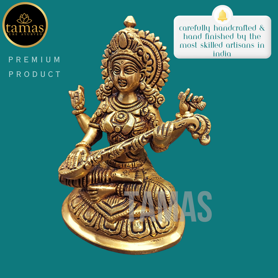 Tamas Brass Saraswati Statue (7.5 Inches)| Free Luxury Gift box