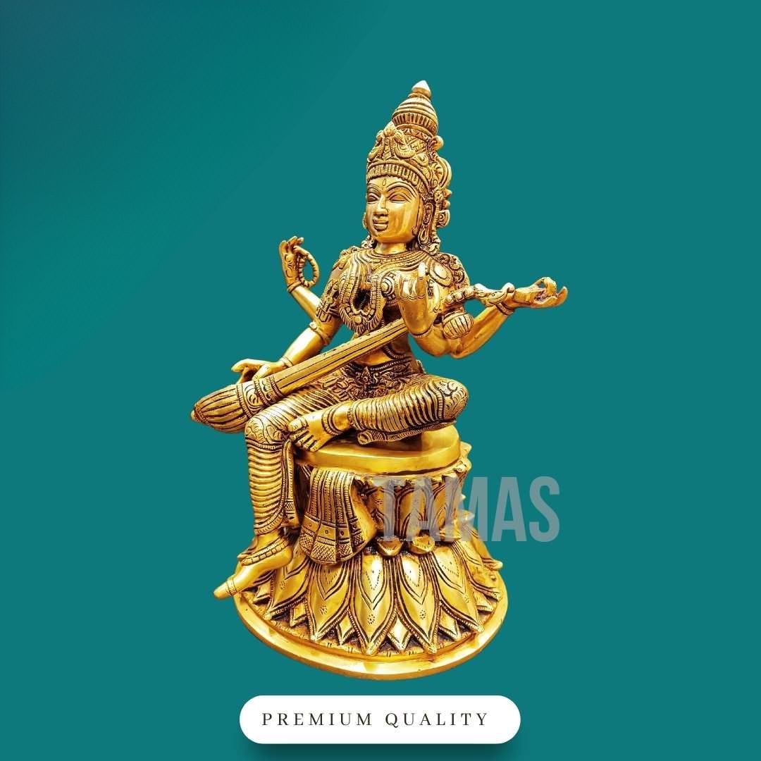 Tamas Brass Saraswati Maa Statue / Idol (14.5 Inch)