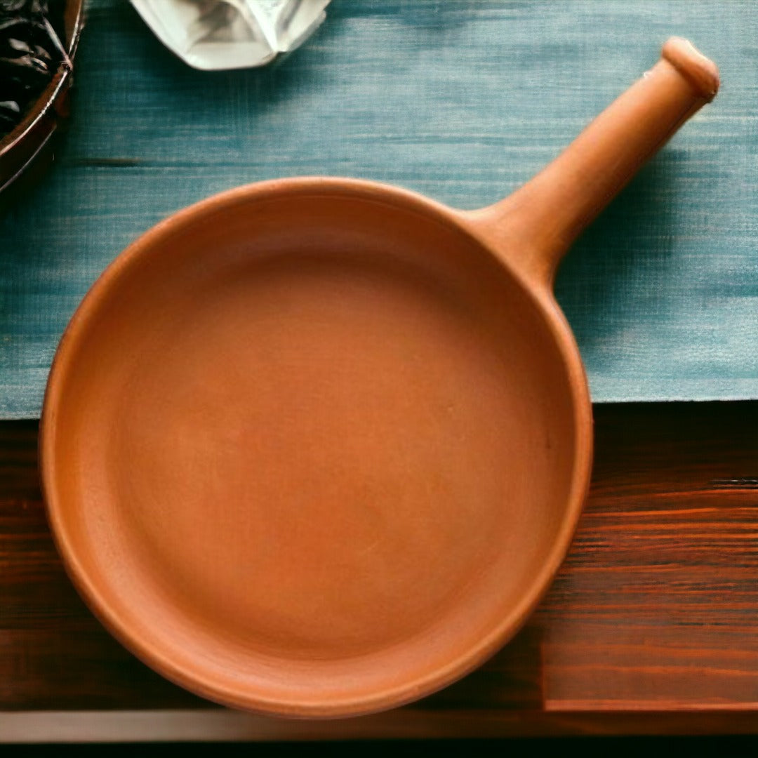 Tamas Handcrafted Terracotta Natural Clay Fry Pan (Brown)