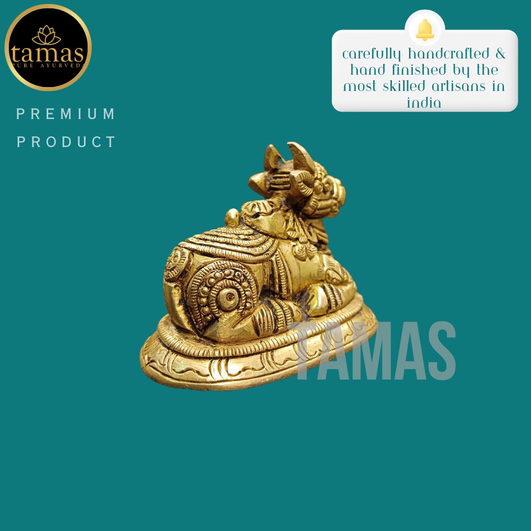 Tamas Brass Nandi Bull Statue/Idol (Golden) (2 Inches)