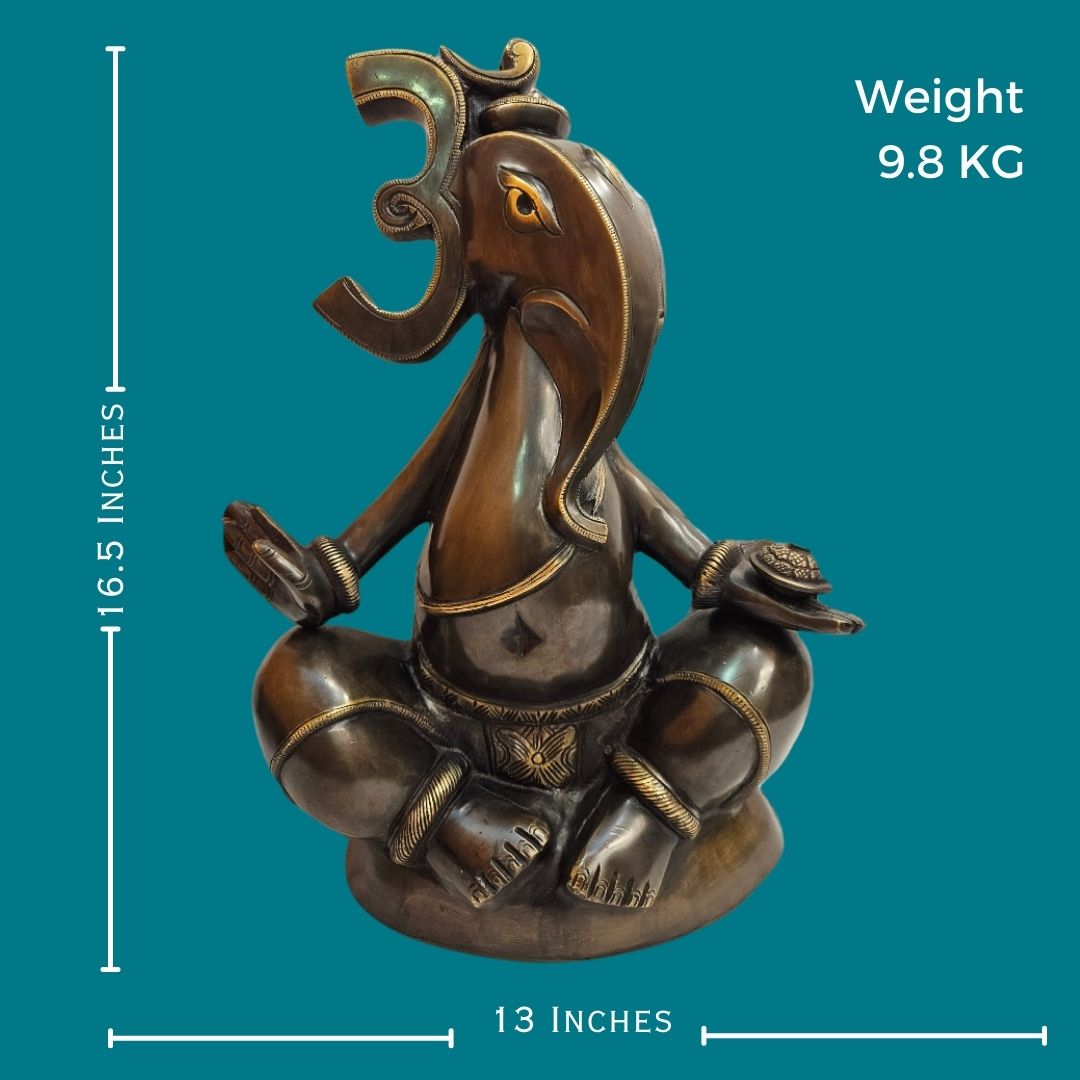 Brass Lord OM Ganesh Handicraft Statue/Idol (16.5 Inch) (Brown)