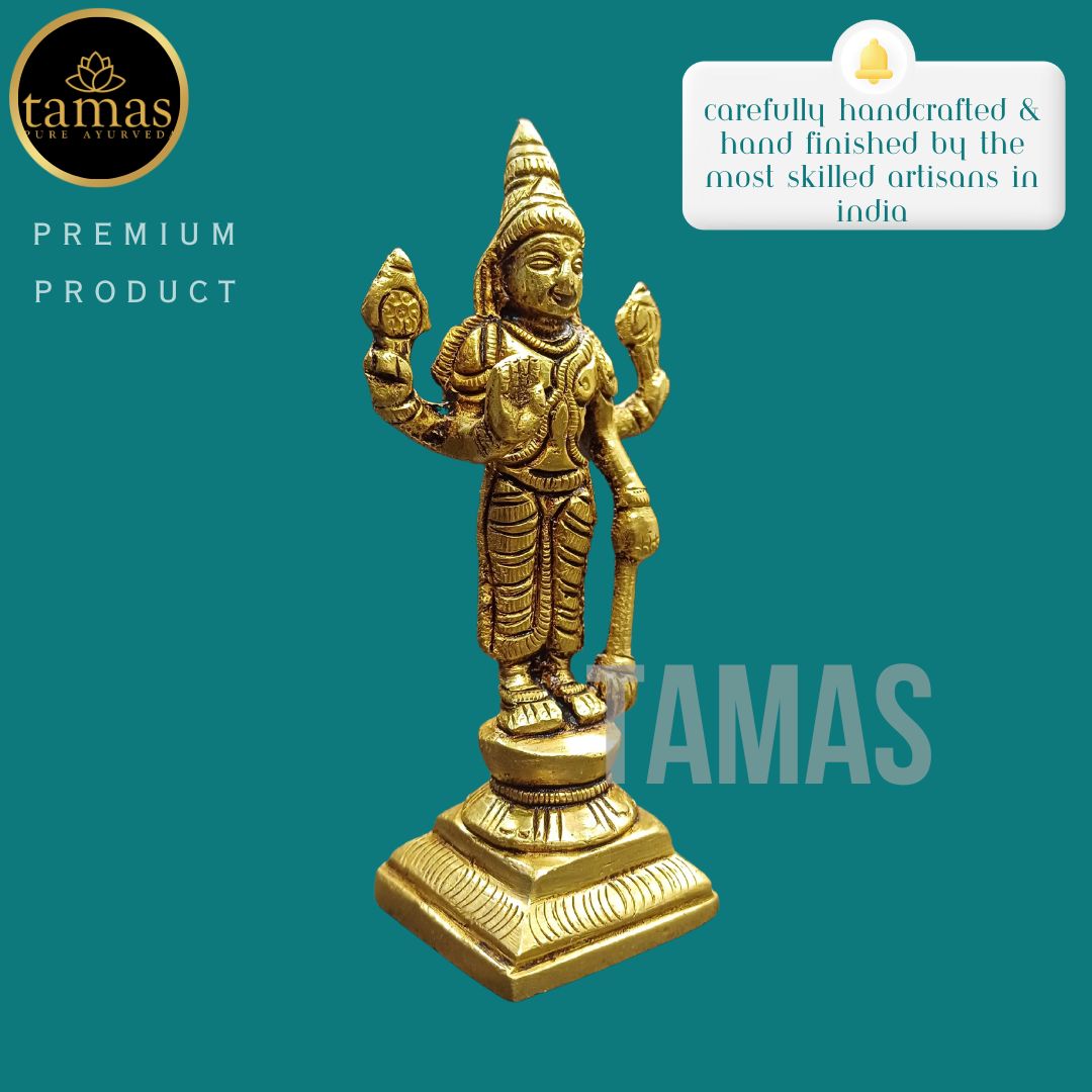 Tamas Brass Standing Lord Vishnu Statue/Idol (Golden) (4 Inches)