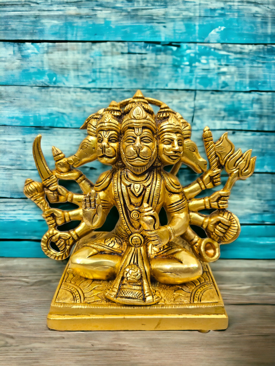 Tamas Brass Panchmukhi Hanuman Sitting Statue/Idol (8 Inch) (Golden)