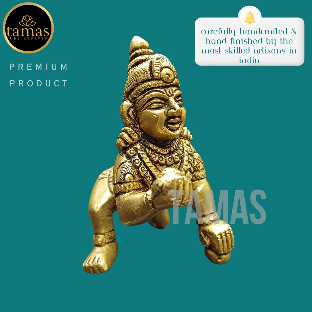 Tamas Brass Laddu Gopal/Bal Gopal/Thakur Ji Statue/Idol (Golden) (3 Inches)