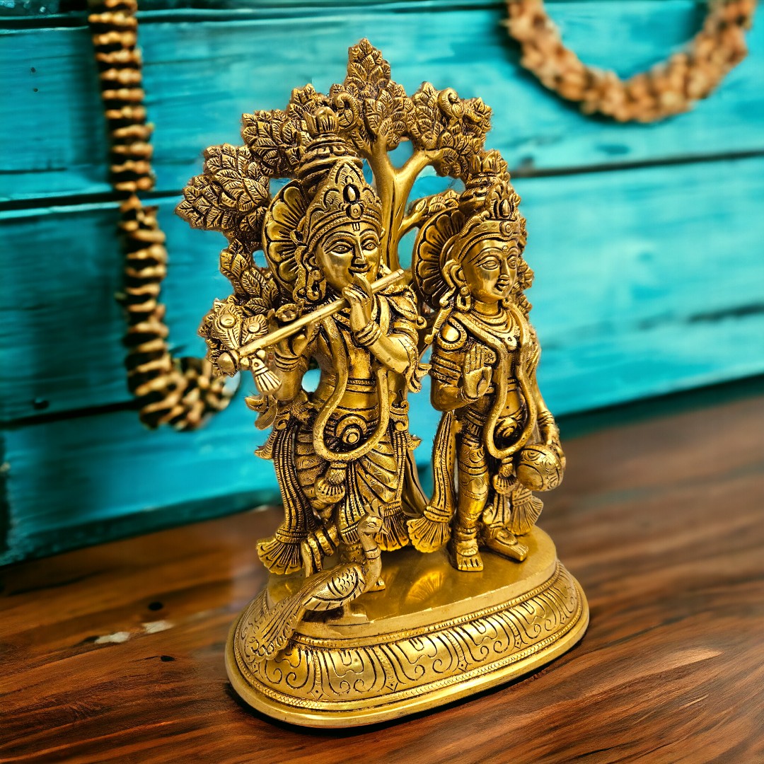 Tamas Brass Hindu Divine Love Couple Radha Krishan Idol/Statue (14 Inch) (Golden)  Free Luxury Gift BOX