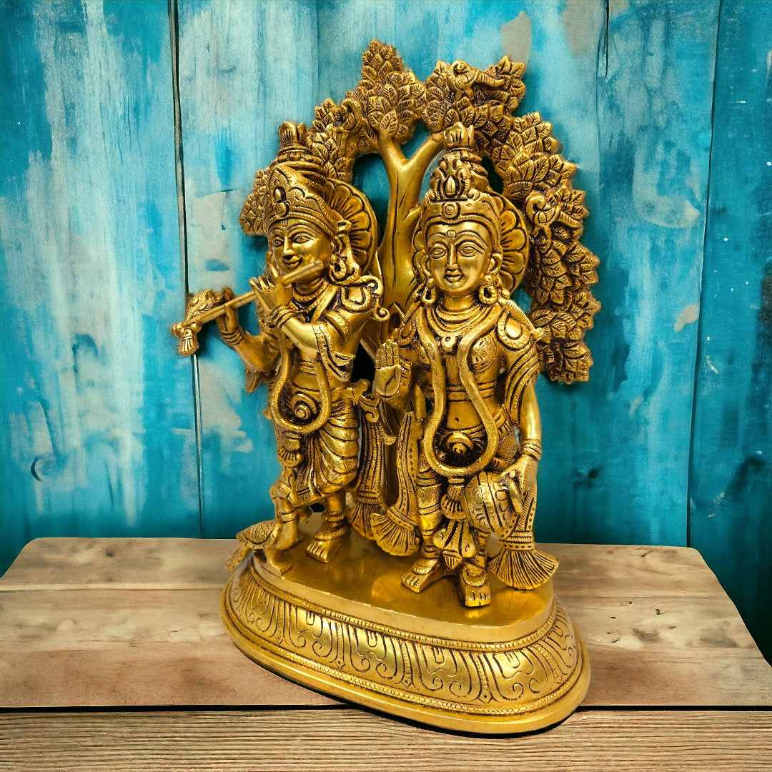 Tamas Brass Hindu Divine Love Couple Radha Krishan Idol/Statue (14 Inch) (Golden)  Free Luxury Gift BOX