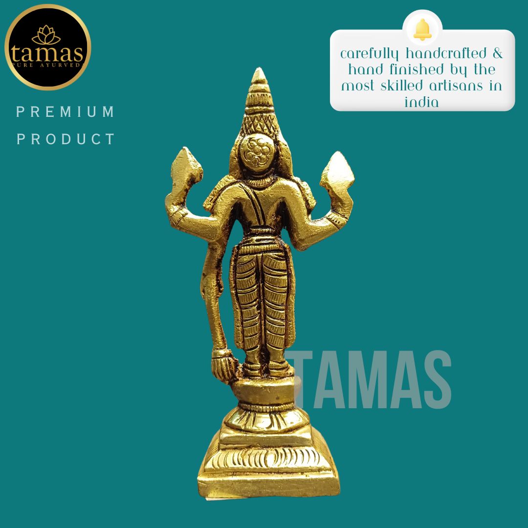 Tamas Brass Standing Lord Vishnu Statue/Idol (Golden) (4 Inches)