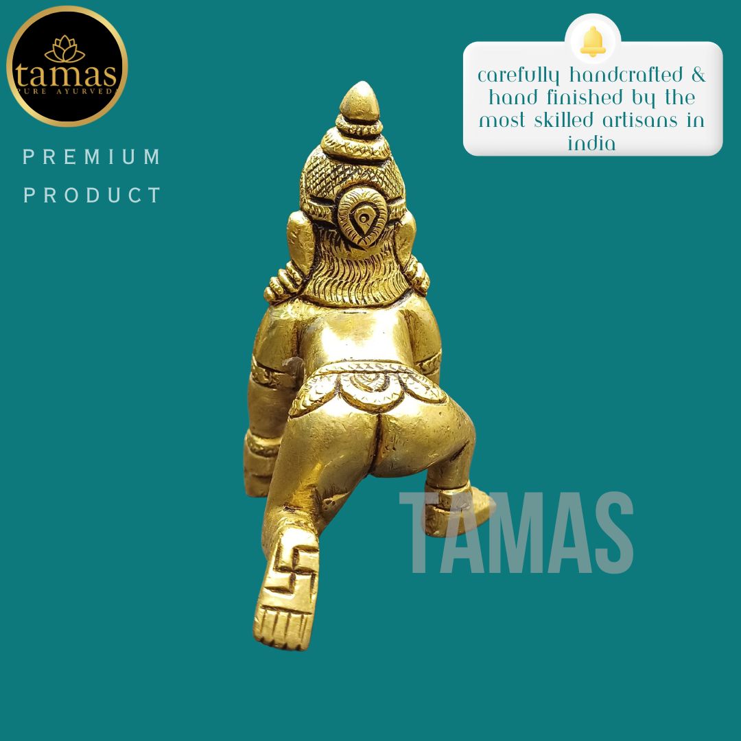 Tamas Brass Laddu Gopal/Bal Gopal/Thakur Ji Statue/Idol (Golden) (3 Inches)