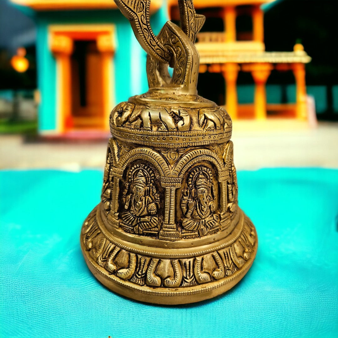 Brass Ganesha Temple Hanging Bell/Ghanti (8 Inch) (Golden)