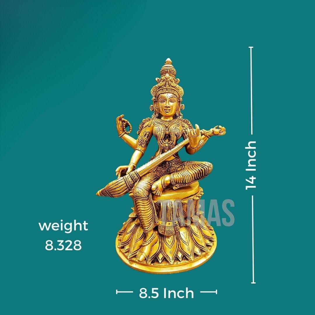 Tamas Brass Saraswati Maa Statue / Idol (14.5 Inch)