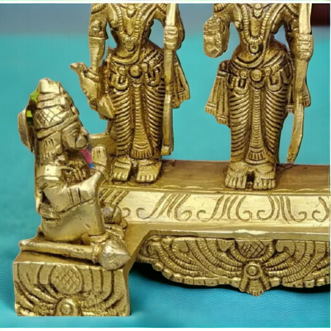 Tamas Brass Handcrafted Ram Darbar Shree Ram Ji Sita Laxman Hanuman Statue / Idol with Antique Finish (4 x 7 x10 Inches, Golden) (Pack of 1)| Free Luxury Gift box