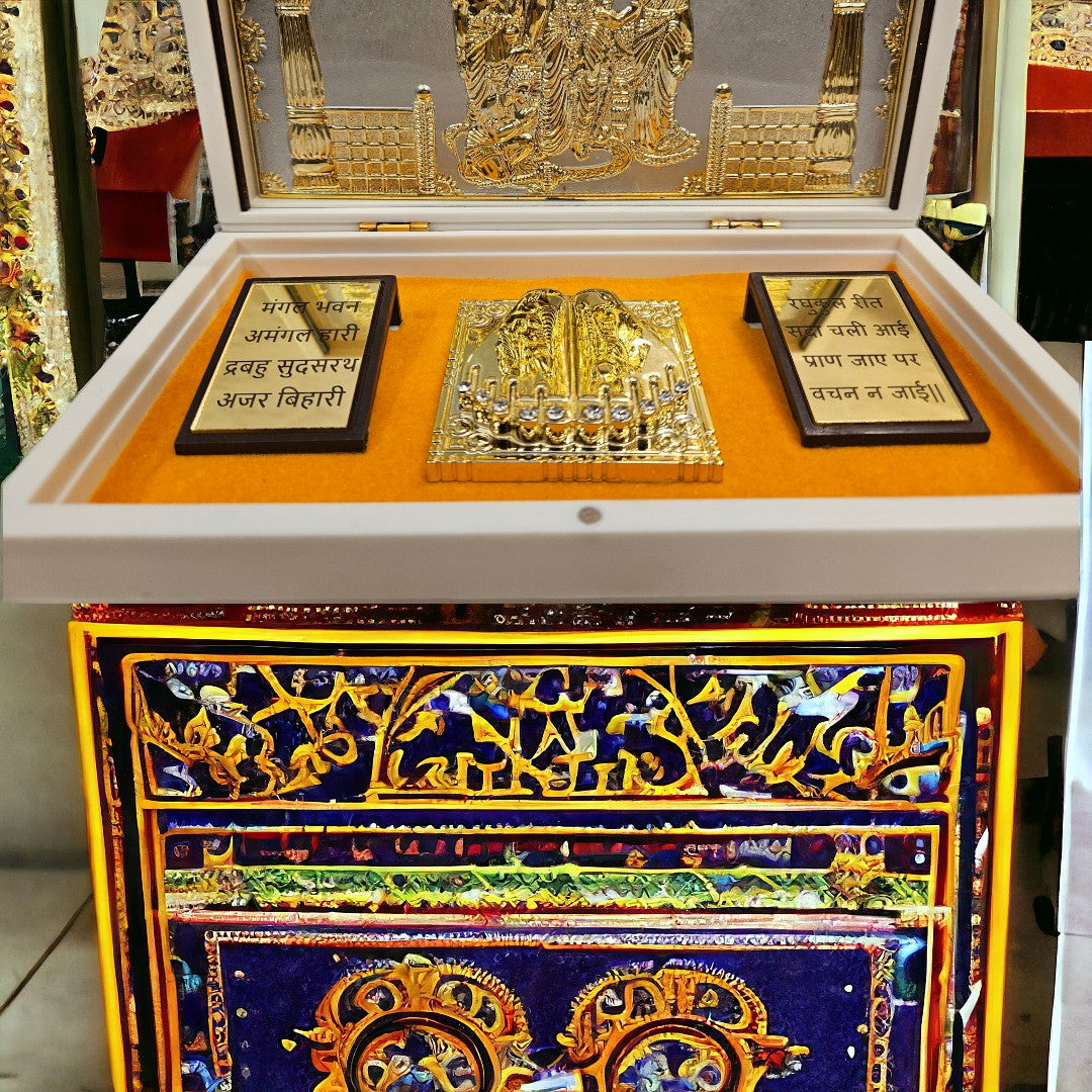 Gold Foil Sree Ram Pariwar Charan Paduka Gift/Puja Box (5.5 Inch) (Golden)