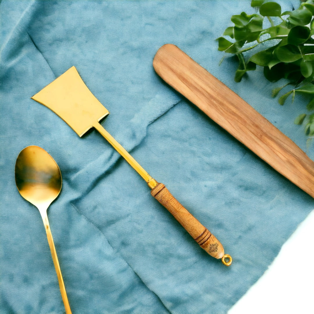 Golden Brass Karchi | Large Ladle Kitchen Utensils