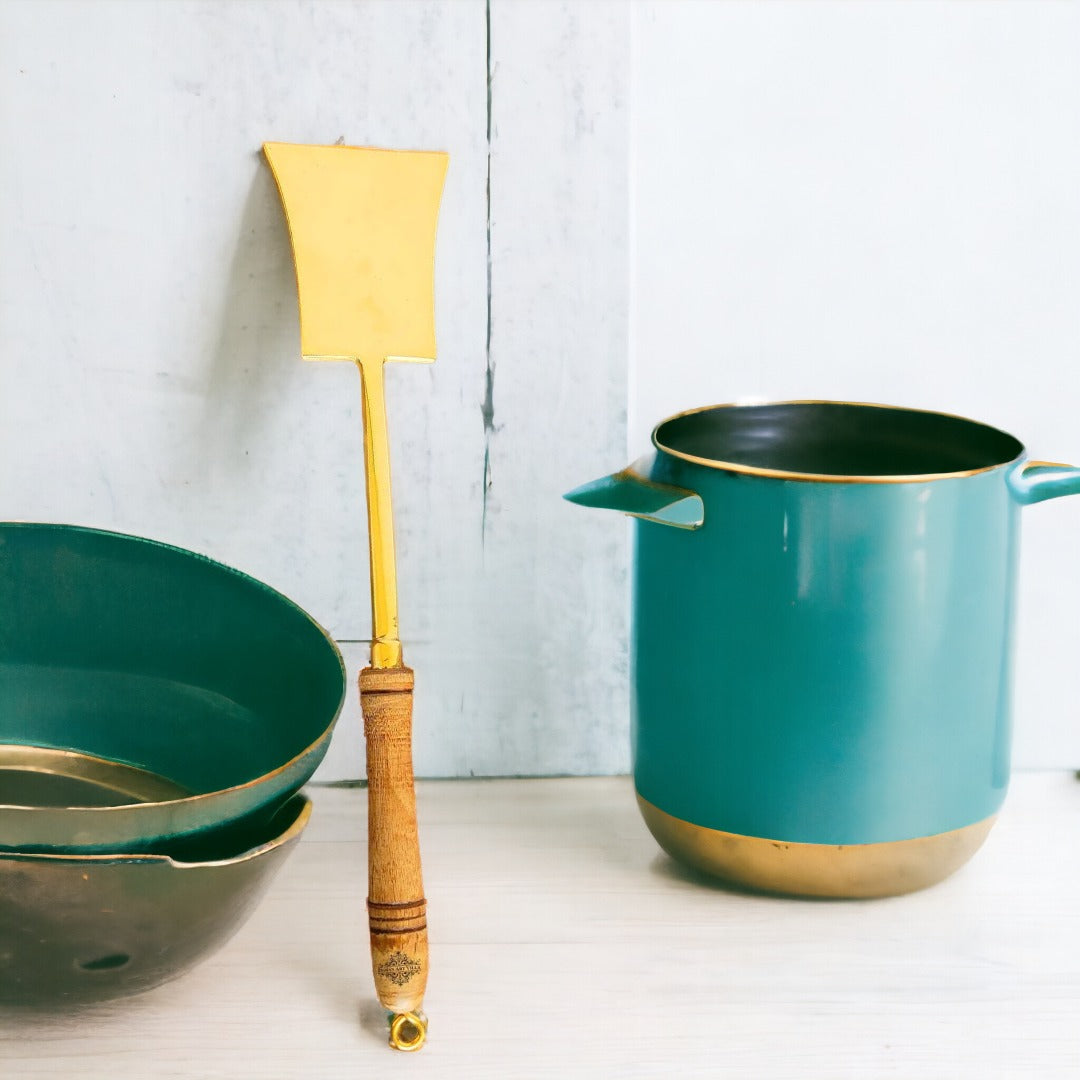 Golden Brass Karchi | Large Ladle Kitchen Utensils