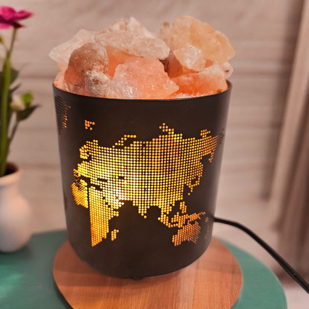 World Map Himalayan Rock Salt Lamp (6 Inch)