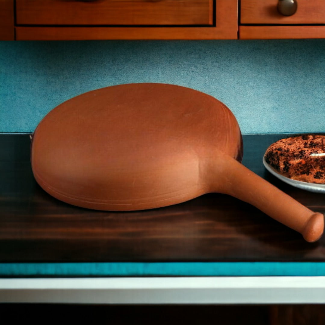 Tamas Handcrafted Terracotta Natural Clay Fry Pan (Brown)