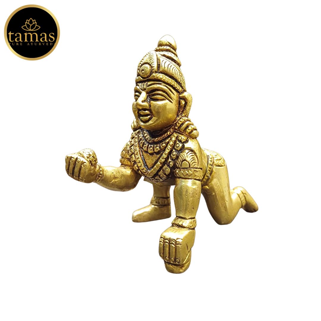 Tamas Brass Laddu Gopal/Bal Gopal/Thakur Ji Statue/Idol (Golden) (3 Inches)