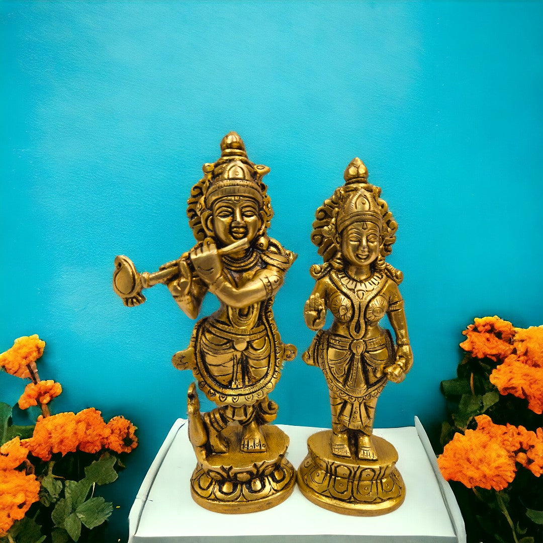 Brass Lord Radha Krishna Statue/Idol (6.5 Inch) (Golden)