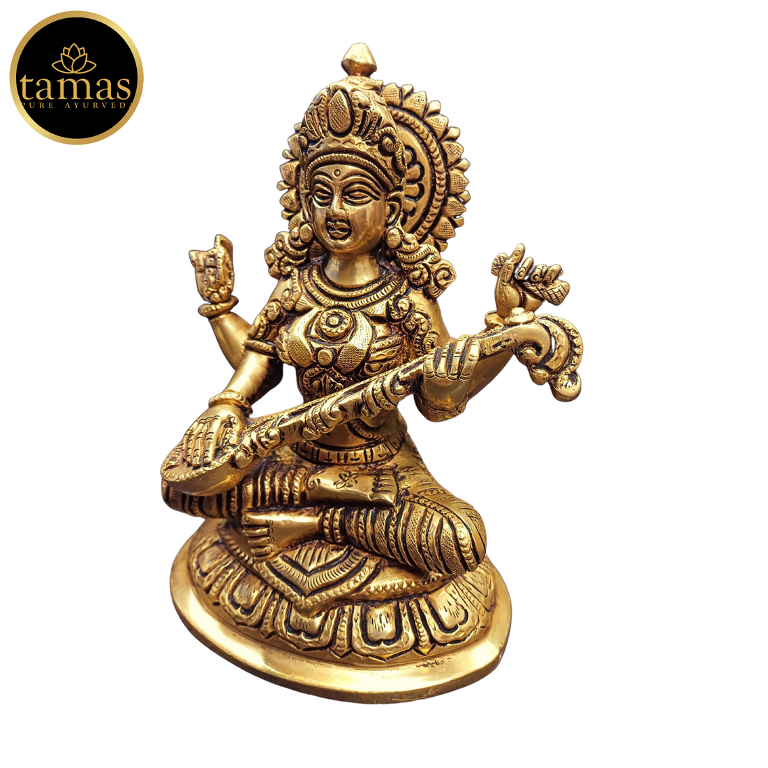 Tamas Brass Saraswati Statue (7.5 Inches)| Free Luxury Gift box