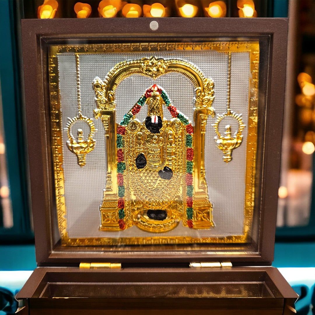 Gold Foil Lord Om Sri Venkatesaya Charan Paduka Gift/Puja Box(5 Inch)(Multicolour)