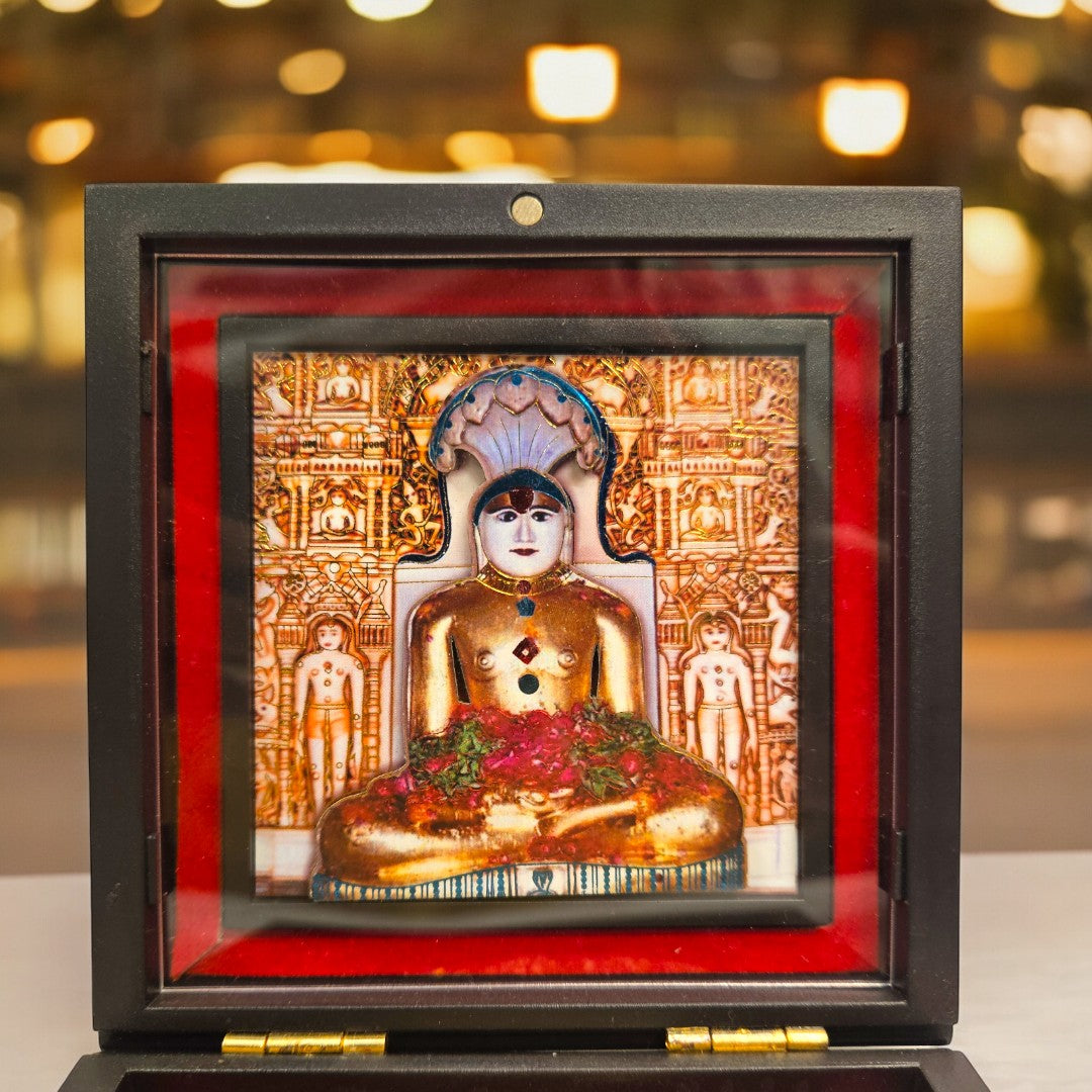 Gold Foil Jai Ginendra Gift/Puja Box(5 Inch)(Golden)