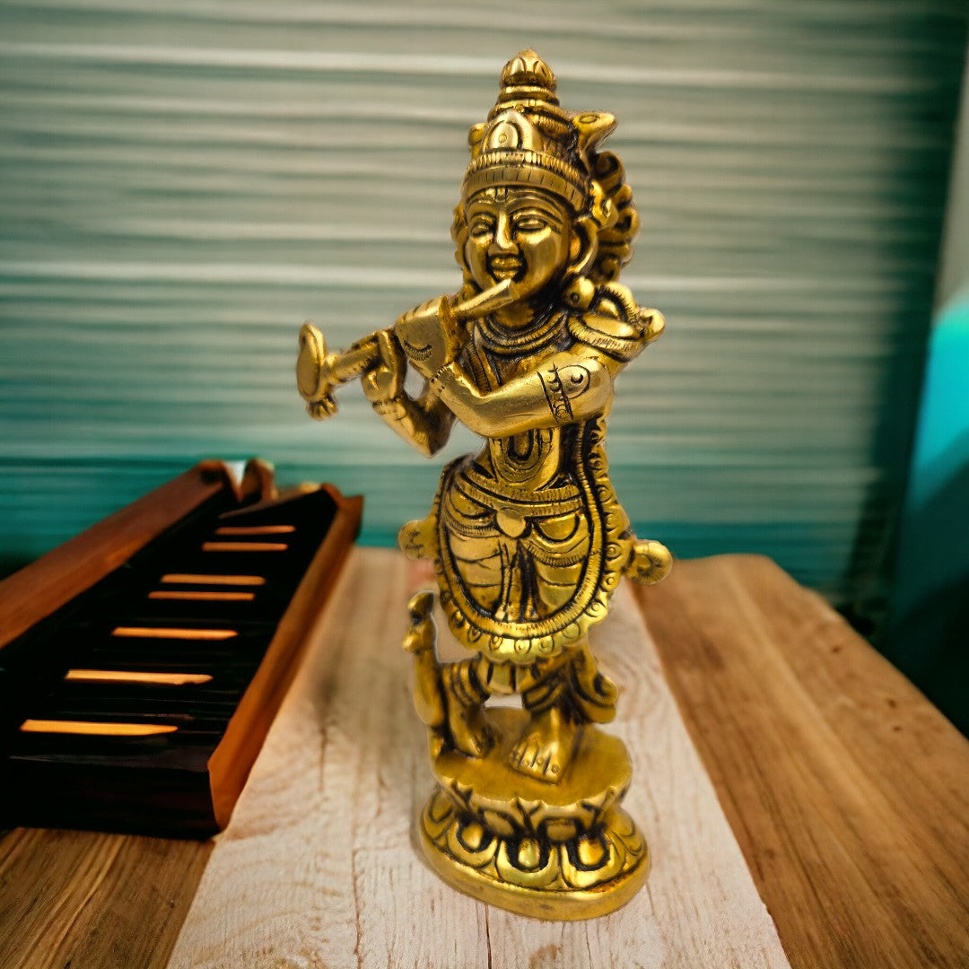 Brass Lord Radha Krishna Statue/Idol (6.5 Inch) (Golden)