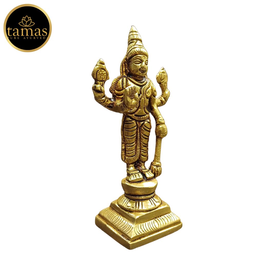 Tamas Brass Standing Lord Vishnu Statue/Idol (Golden) (4 Inches)