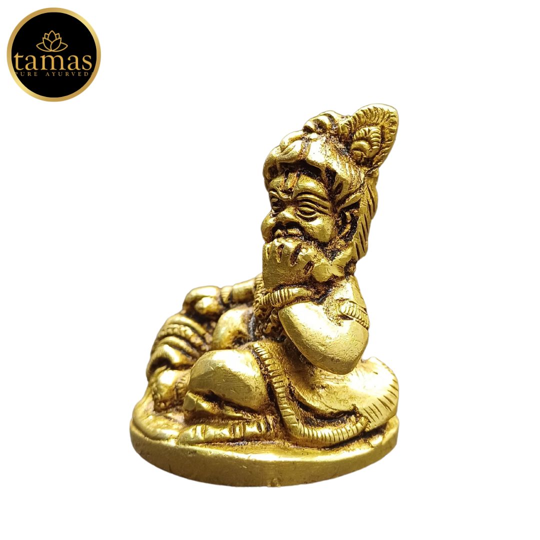 Tamas Brass Lord Krishna - Bala Gopal With Makhan Statue/Idol (Golden) (2 Inches)